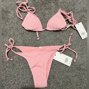 White Fox light pink bikini set- small top and xs bottom